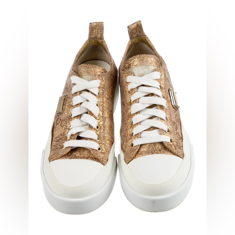 Dolce & Gabbana Gold Metallic Sneakers Platform Logo EU 37.5 (~ US 7 / US 7.5)